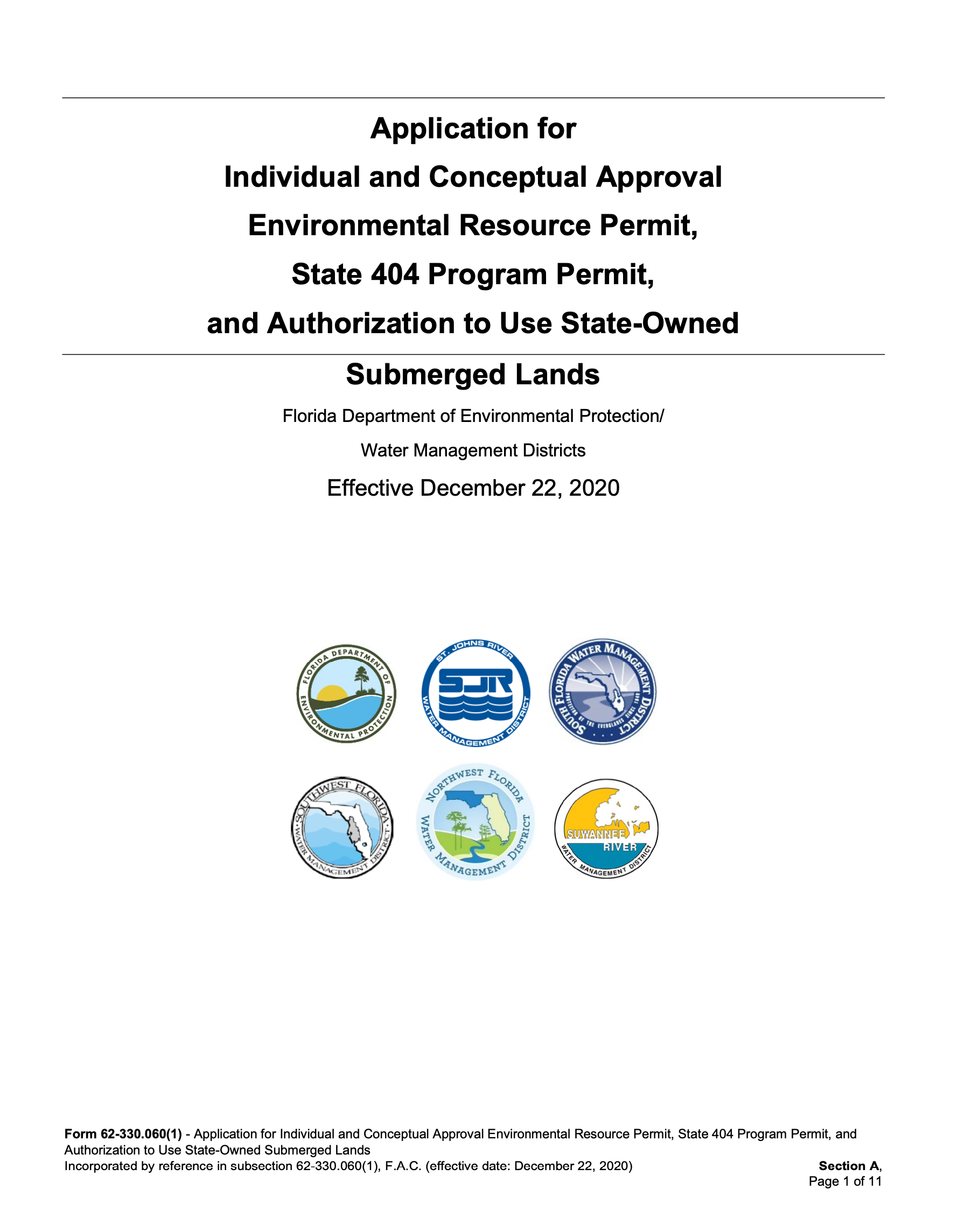 SWFWMD application cover page for App 889588