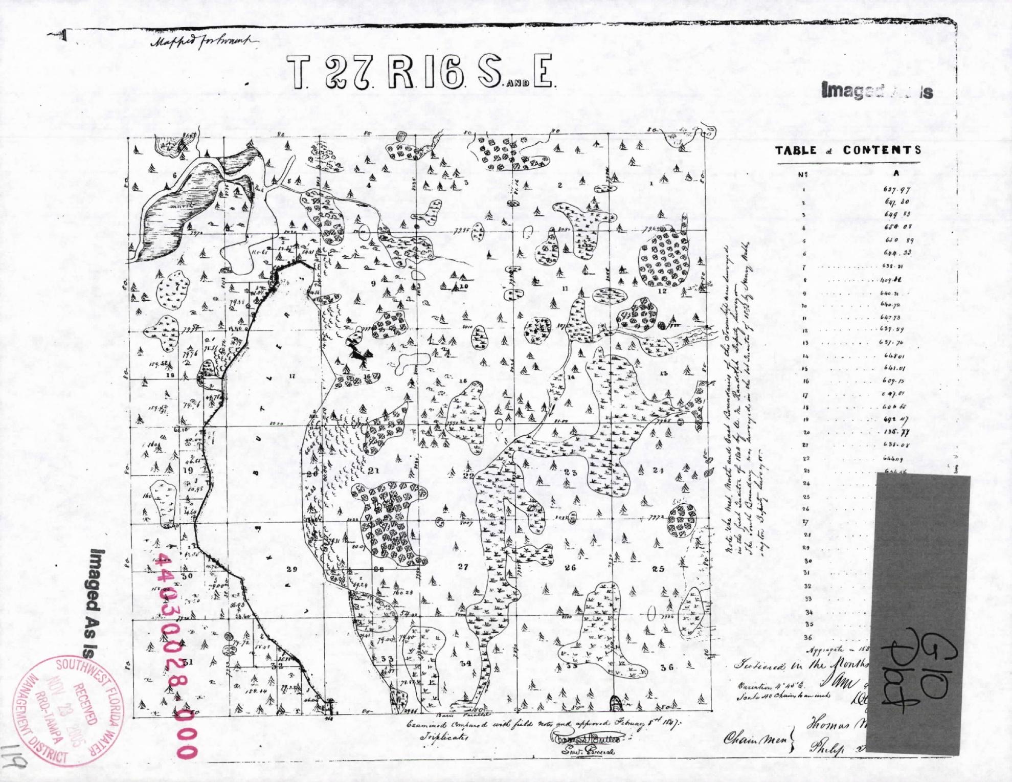 1847 General Land Office township plat for Township 27 South, Range 16 East